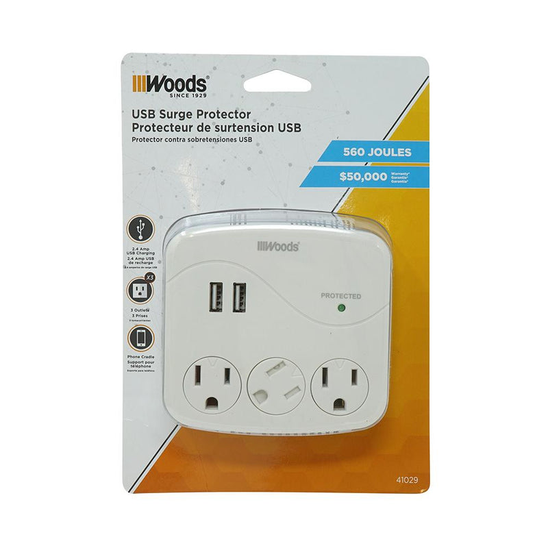 WOODS 3 OUTLET 2 USB SURGE PROTECTOR