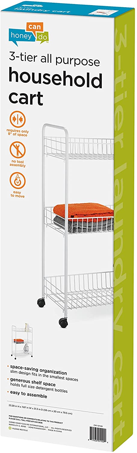 3-TIER ROLLING HOUSEHOLD STORAGE CART, WHITE