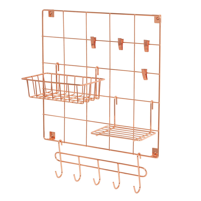 8-PIECE WIRE WALL GRID WITH STORAGE ACCESSORIES, COPPER
